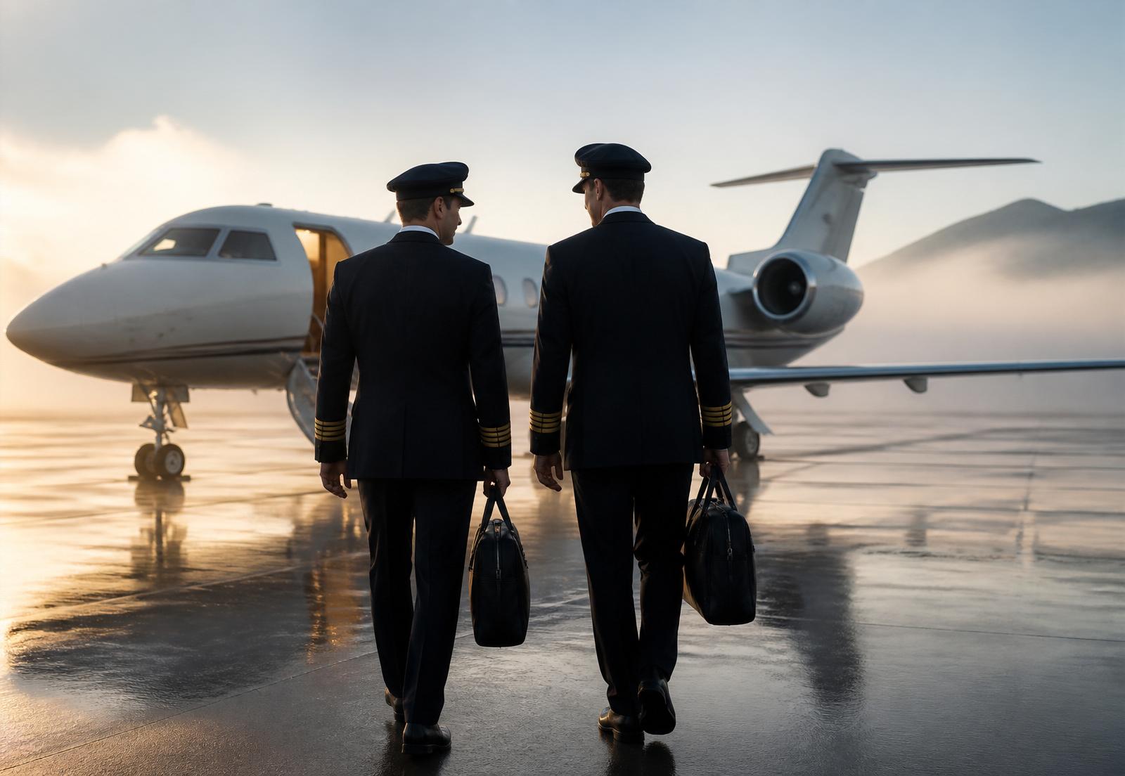 Captain and First Officer conducting a pre-flight walk-around